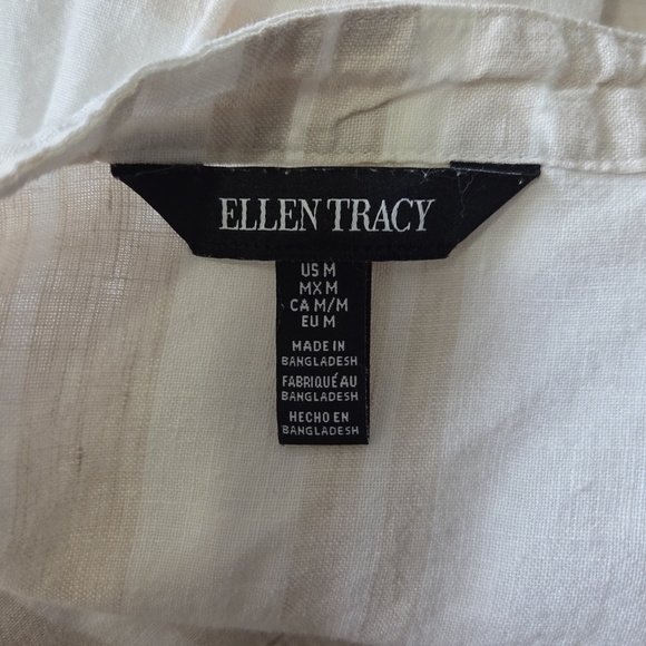 Ellen Tracy 100% Linen Striped V-Neck Shirt Size Med - Picture 4 of 4